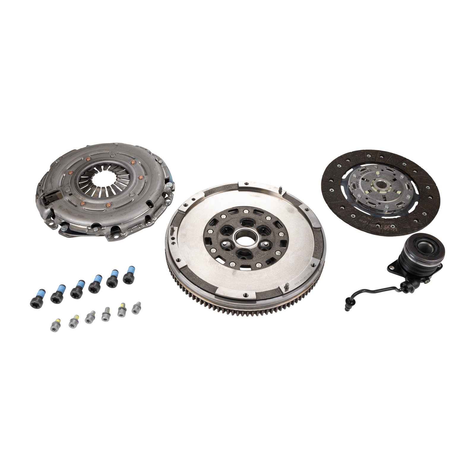 Kupplungssatz mit Schwungrad f. Fiat Bravo II, Fiat Doblo + Schraubensatz, Sicherungsschraubensatz, Kupplungsscheibe, Druckplatte & Zentralausr