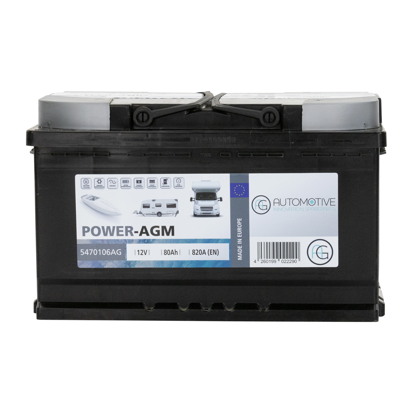 Batterie POWER-AGM Aufbaubatterie 80AH 800A L=315 B=175 H=190 Polanordnung:DX Start-Stop AGM Technologie B3