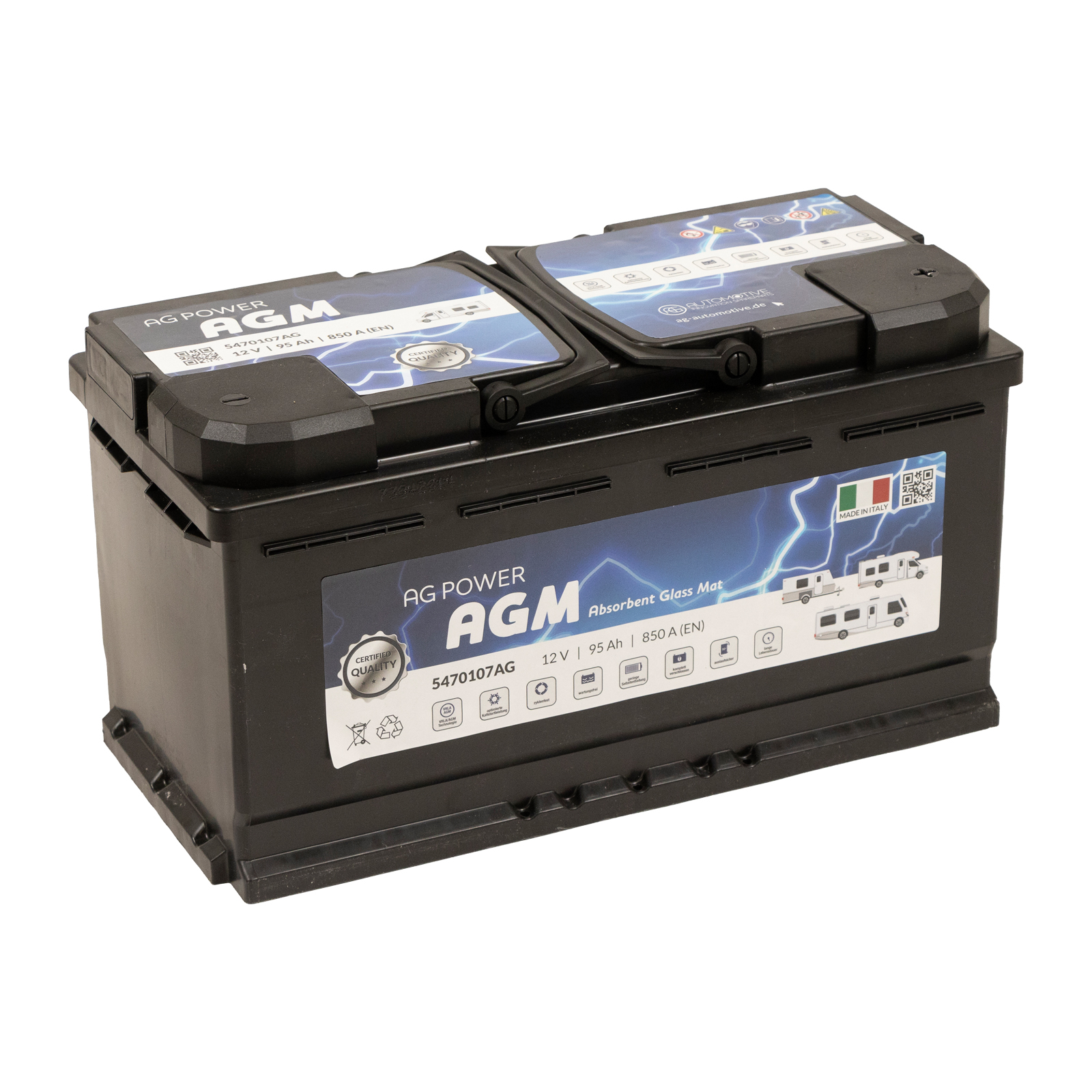 Batterie POWER-AGM Aufbaubatterie 95Ah 850A L=353 B=175 H=190 Polanordnung:DX 95Ah 850A Pb - Jeep GC WKII - Alfa Romeo EFB (AGM)