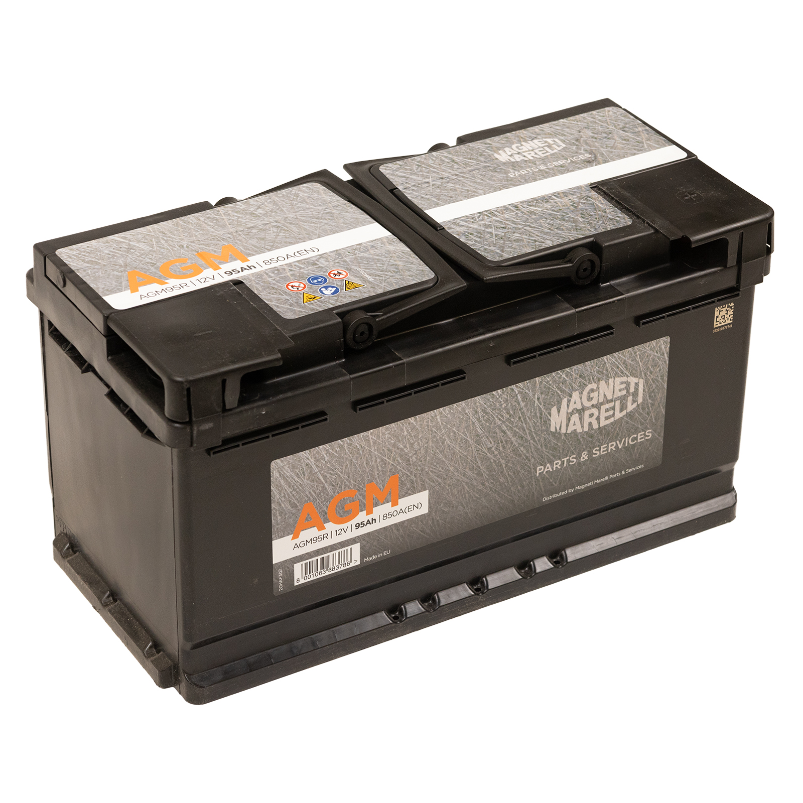 AGM Batterie 95AH 850A Aufbaubatterie Magneti Marelli L=353 B=175 H=190 Polanordnung:DX Bodenleiste B13 Polarität ETN 0, auch für Start / Stop 95D