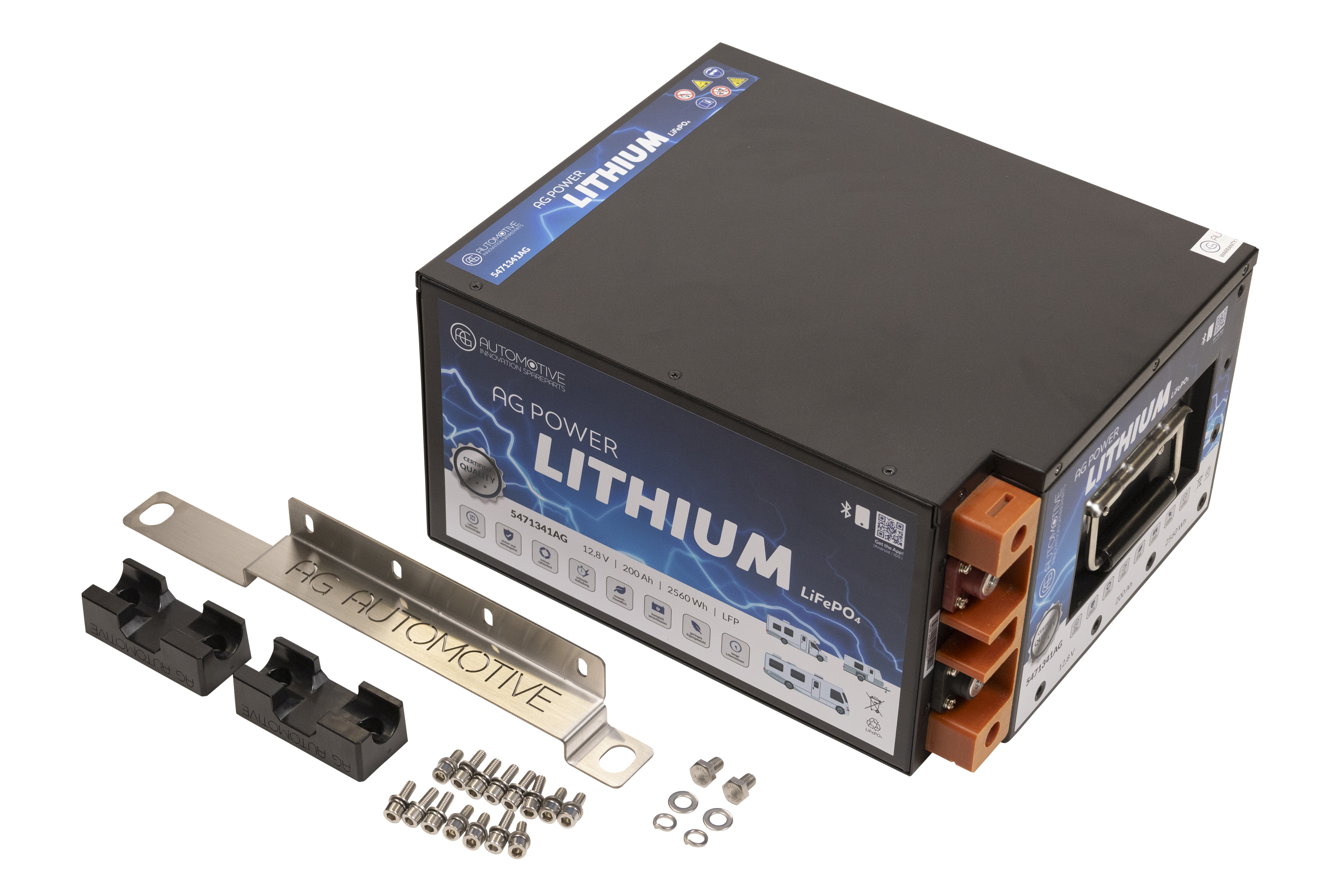 Lithium Batterie 200Ah 120A 12,8 V AG Automotive Passende Untersitz Batterie inkl. aller Montageartikel und Halterung sowie Reset Button für: Fiat Du