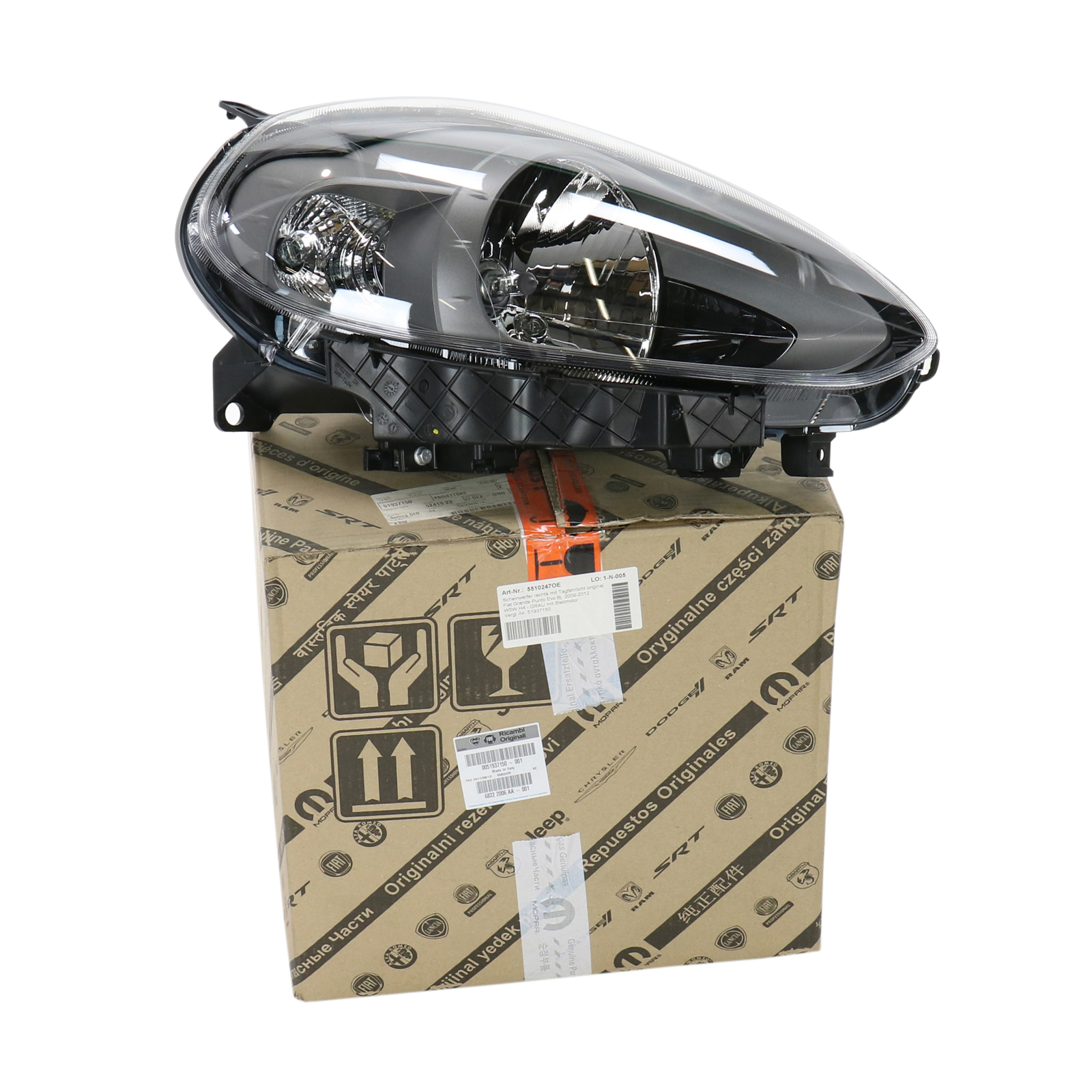 Scheinwerfer rechts mit Tagfahrlicht original Fiat Grande Punto Evo Bj. 2009-2012 W5W H4 - GRAU mit Stellmotor