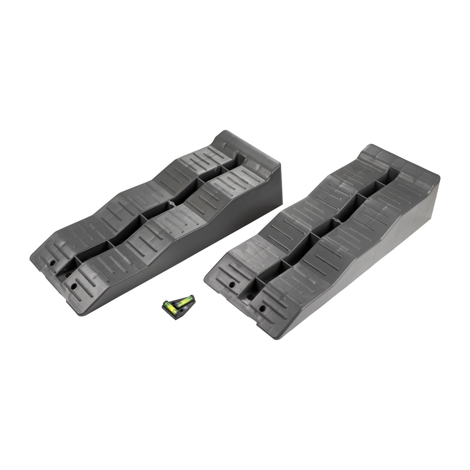 Stufenkeile Auffahrkeile mit T-Wasserwaage Level up Ramp Rampe (Grau) mit T-Wasserwaage Passend für: Wohnmobile Wohnwagen Caravan Camping Anhänger B
