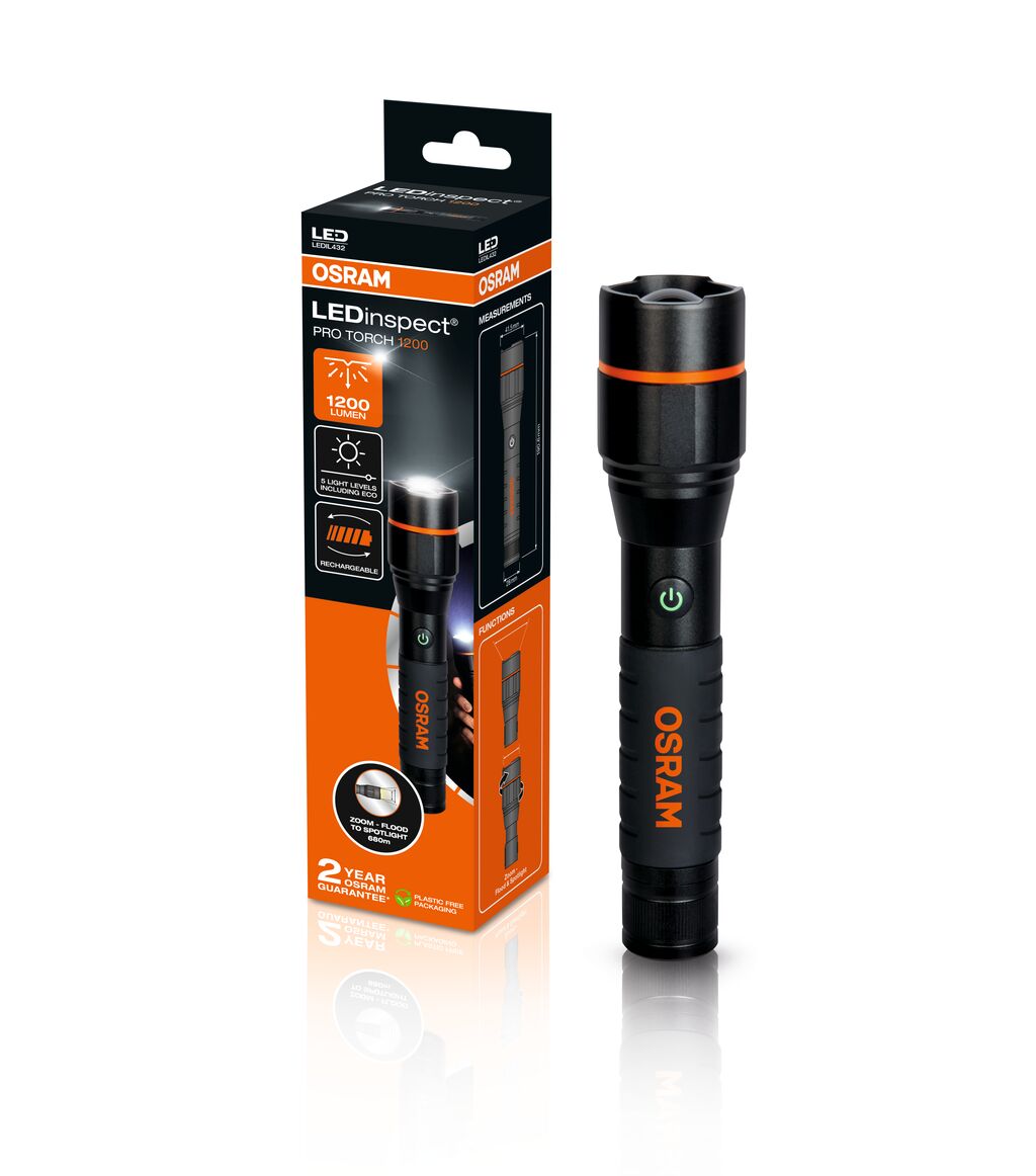LEDinspect Pro Torch 1200 Osram - Vollständig einstellbarer Fokusstrahl - Vollaluminiumkonstruktion mit ergonomischem Griff - Enthält fünf Modi einsc
