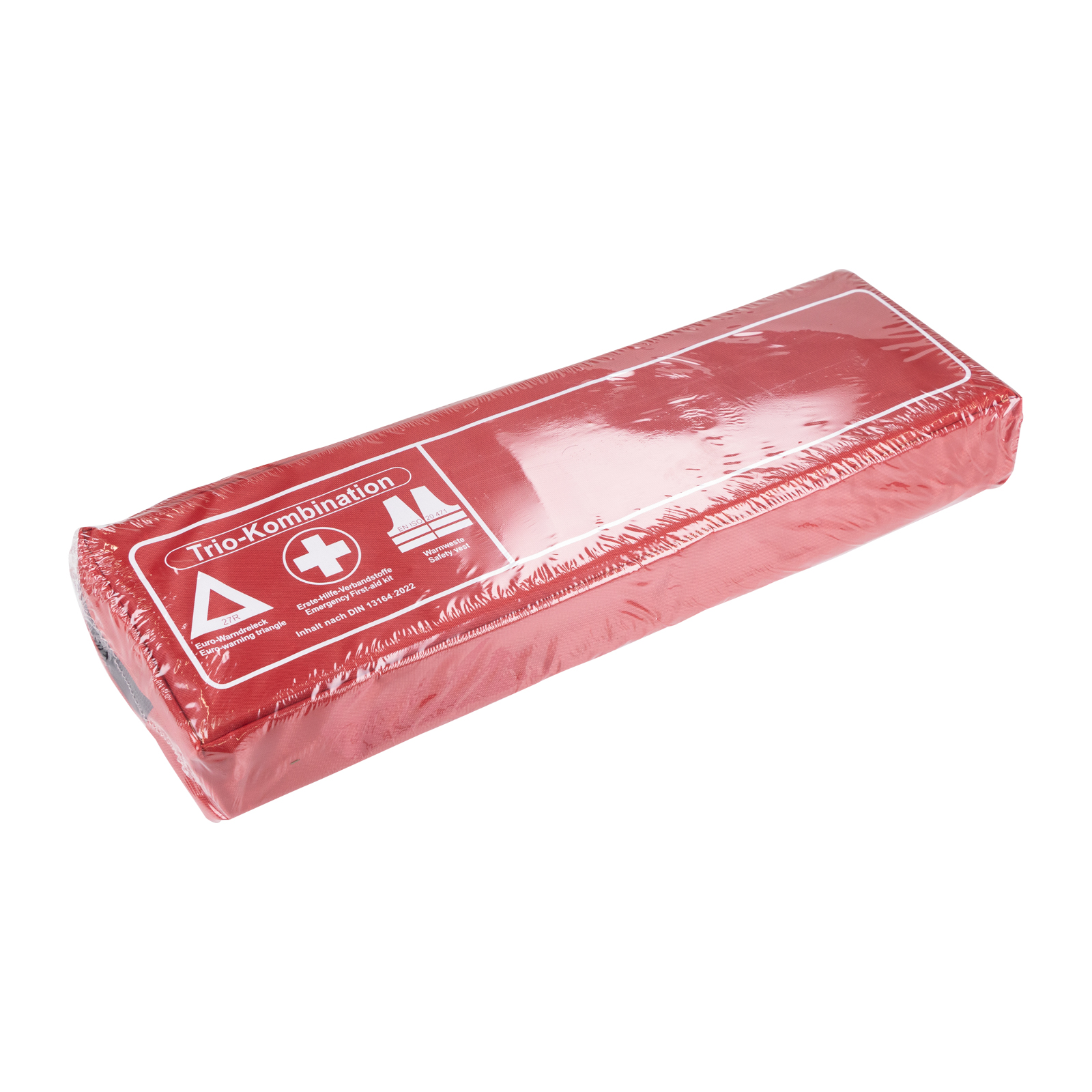 Verbandstasche Kombi-Trio Set Rot mit medizinischen Gesichtsmasken -Euro-Warndreieck E27R -Erste-Hilfe-Verbandstoffe DIN 13164-2022 -Warnweste EN ISO