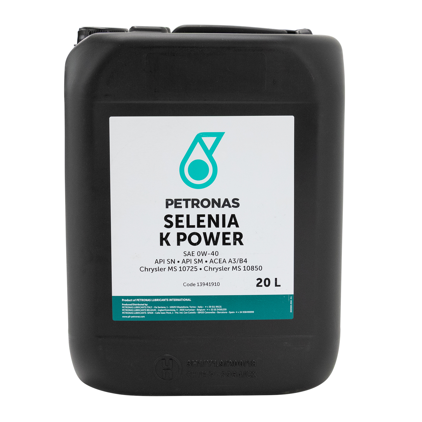 Motoröl Selenia K Power 0W-40 20 Liter Fiat Chrysler SRT Fahrzeuge MS10725 MS10850 ACEA A3 / B4 API / SN / SM 0W40, MS-12633, MS12633