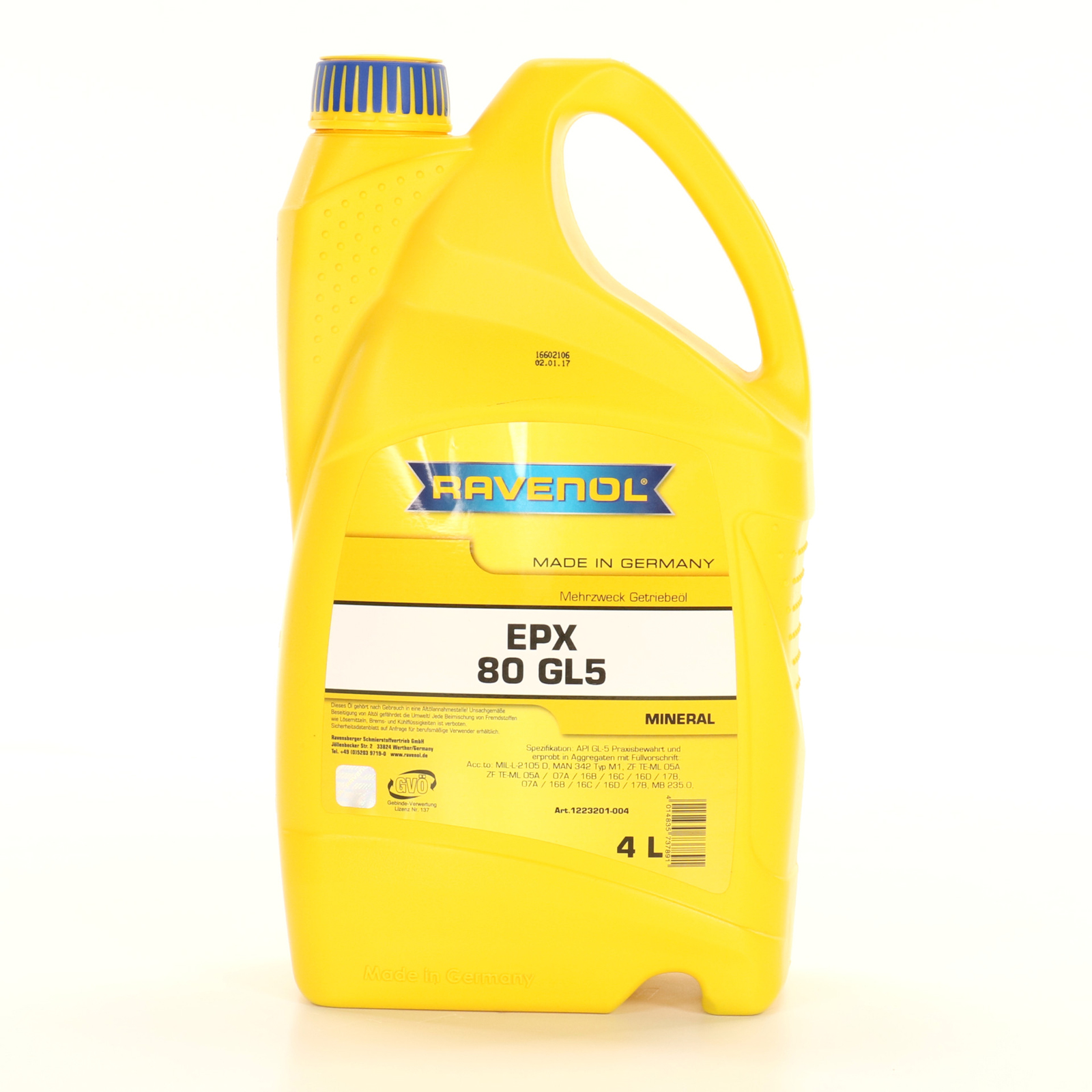 Ravenol Hypoid EPX SAE 80 GL5 4 Liter Mehrzweck Getriebe-Oel SAE80 GL5 für Getriebe und Achsgetriebe