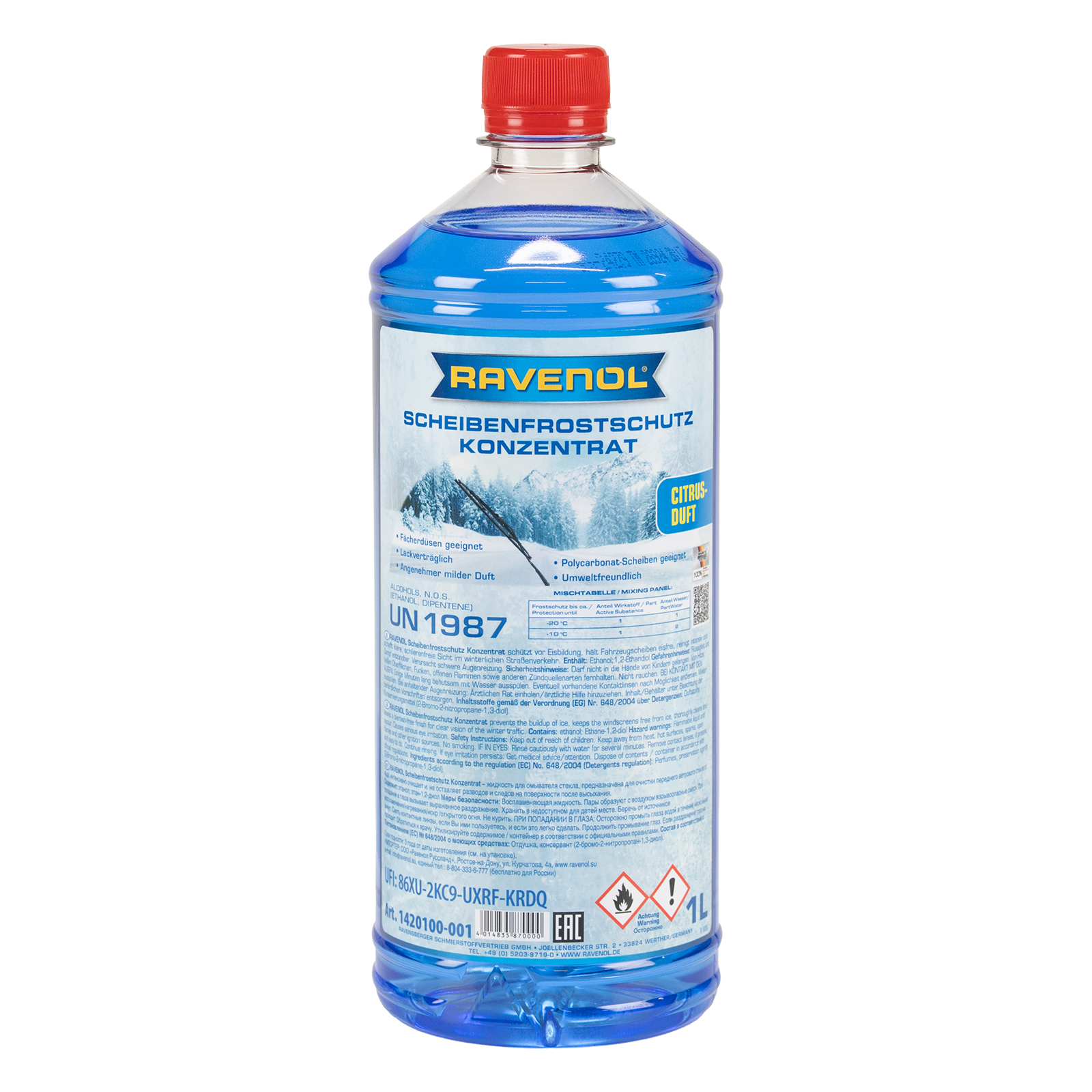 Scheibenreiniger Frostschutz Konzentrat 1 Liter Klare Sicht Winter Konzentrat mit Reinigungssubstanzen Citrus